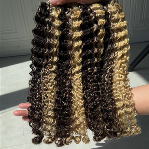Extensiones de Cabello con Trama de PU, Color Rubio Marrón con Reflejos, 100% Cabello Humano, Ondulado Profundo, Venta al Por Mayor - Product Image 2