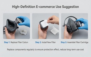 MinPar 8900 Half <b>Face</b> Gas Respirator Liquid Silicone Adjustable Nose Clip 170 L/min Fan Airflow Organic Vapor Dust Protection - Product Image 2