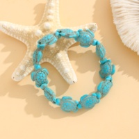 Bracelet Turquoise Tortue avec Perles Sculptées Mignonnes Motif Coquillage Hexagonal Cordon Élastique Bijou Cadeau Unisexe Runcheng
