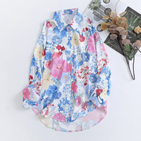 Chemisier en mousseline à manches longues pour femme, coupe ajustée, imprimé floral, avec manches cloche – Nouvelle collection printemps