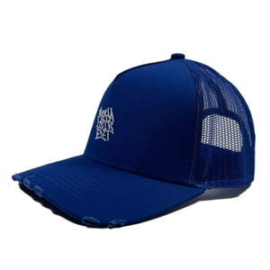 Haute qualité un cadre coton 5 panneaux structuré casquette de camionneur personnalisé brodé déchiré bord maille Baseball chapeaux hommes <span class=keywords><strong>bleu</strong></span> <span class=keywords><strong>Snapback</strong></span> - Product Image 1