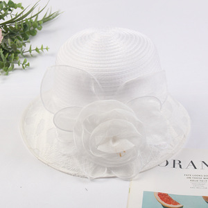 Fufan verano Organza <span class=keywords><strong>encaje</strong></span> flor pequeña maceta al aire libre señoras moda todo-fósforo sombrero <span class=keywords><strong>de</strong></span> playa - Product Image 4