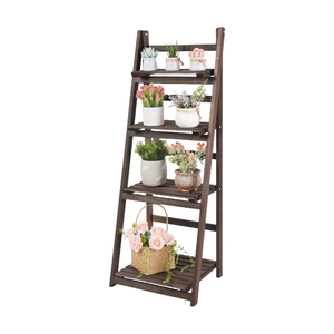 Étagère échelle rustique en bois brun à 4 niveaux pour plantes et livres, idéale pour les petits espaces intérieurs et extérieurs – Supports et rangements - Product Image 2