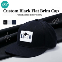 Casquette noire personnalisée à visière plate avec broderie de patch, chapeau de soleil unisexe pour l'extérieur, logo personnalisé, randonnée, camping, casquette décontractée à fermeture snapback
