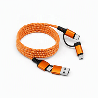 Câble de charge rapide magnétique rétractable tressé 4-en-1 avec logo et couleur personnalisés, 60W USB-A vers Type-C, compatible universel