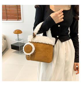 Fourre-tout minimaliste petit carré fantaisie sacs pour filles Simple épaule grande capacité bandoulière sac à main en peluche sac pour femmes - Product Image 3