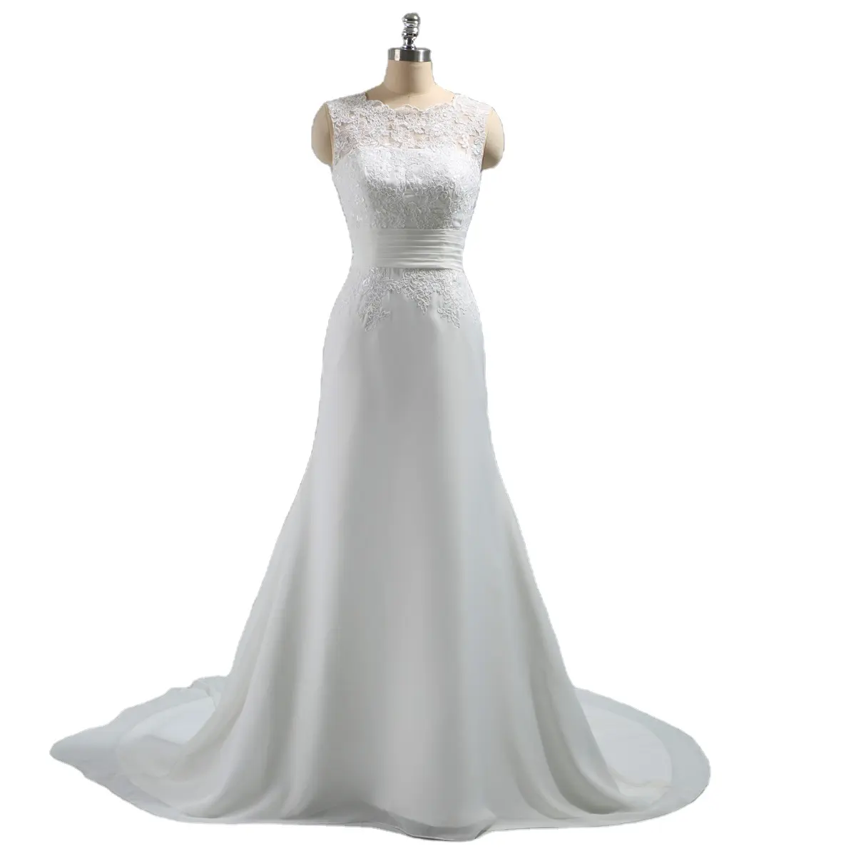 Ivory fit and flare chiffon wedding dresses