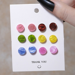 Colorful Geometric Resin Stud Earrings 6 Pairs Set <b>Sweet</b> <b>Flower</b> Round Party Jewelry Steel Ear Posts Bezel Setting - Product Image 3