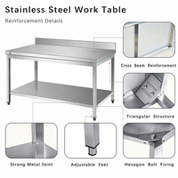 Table de préparation en acier inoxydable robuste pour usage commercial avec étagères réglables pour la restauration