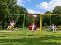 Grand ensemble de balançoires pour enfants, équipement de jeux extérieur, 3 balançoires, structure métallique, siège double pour maternelle, idéal pour parc et jardin