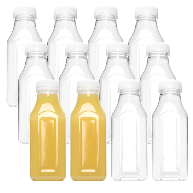 13.6 Oz 400 Ml Clear Pet Plastic Sap Flessen Met Witte Deksels Plastic Smoothie Flessen Voor Sap, melk En Andere Drank