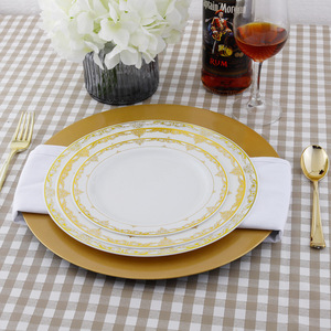 Plato Desechable Redondo de Plástico PS Duro con Encaje Dorado Moderno, Recubrimiento Dorado en Caliente, 7 Pulgadas de Diámetro, Moldeado por Inyección para Fiestas - Product Image 4