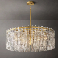Lustre LED rond moderne en laiton doré avec cristaux, éclairage décoratif pour salon, salle à manger, plafonnier