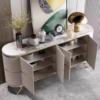 Meuble de rangement moderne de style buffet, grande capacité, en acier inoxydable, plateau en marbre, table console décorative, table d'appoint, meubles de maison