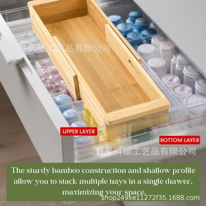 Expandable Wooden <b>Drawer</b> <b>Storage</b> <b>Box</b> Rectangular Natural Wood Color Covered With Compartments Standing Type - Product Image 5