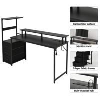 Bureau d'ordinateur en forme de L réversible avec grand espace de travail, étagère et table de jeu noire