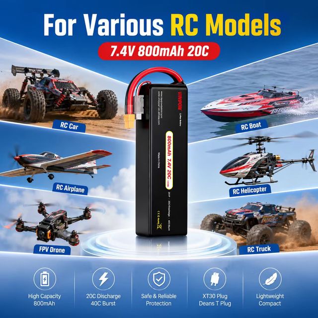 Manufacturer 800mAh FPV LiPo Drone Battery Pack 2S 8S 12S Aircraft Battery High C Rate 20C UAV Pack De Batterie De Drone