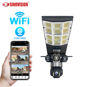 Caméra de sécurité IP extérieure V380 PTZ WiFi Trois objectifs Trois vues <span class=keywords><strong>360</strong></span> Vision nocturne Lampes solaires de rue Carte mémoire Audio bidirectionnel - Product Image 1