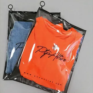 Custom LOGO Black ziplock Zip Lock clear T-shirt jeans garment Clothes clothing PVC Plastic Zipper Packaging Bag for clothes