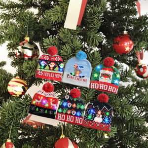 Chapeau de Père Noël Lumineux Personnalisé LED <span class=keywords><strong>Bonnet</strong></span> Court Tricoté avec <span class=keywords><strong>Pompon</strong></span> pour Enfant et Adulte pour l'Hiver Fournitures de Fête de Noël - Product Image 2