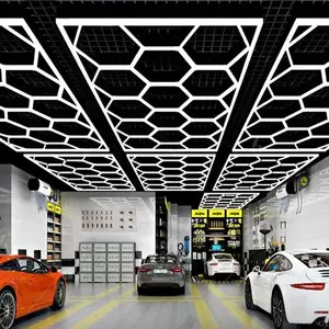 Portable LED Ceiling Lamp Car Washing Station Lights Batten Detailing Hexagon Design Emitting Warm White AC Powered Garage