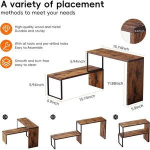Étagère de rangement multifonctionnelle pour cuisine en fer et bois, étagère à épices pour comptoir, rangement d'angle multi-niveaux - Product Image 2