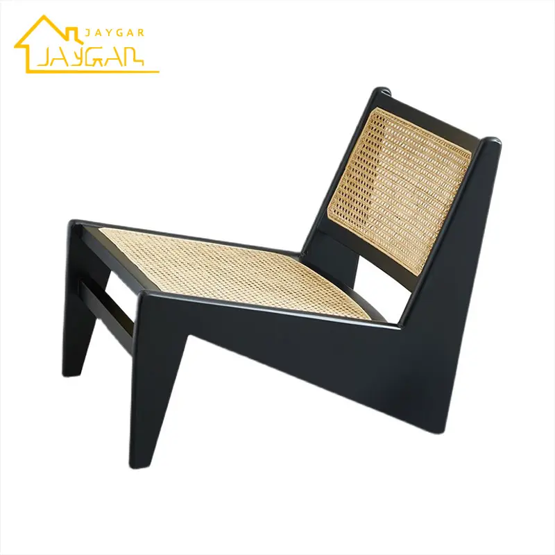 Sedia moderna di metà secolo sedie in legno antico con sedili in canna soggiorno sedia a sdraio in rattan intrecciato nero