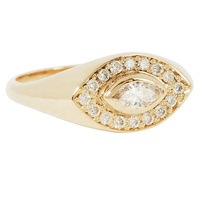 Bagues Chevalières Gemnel en Argent 925 et Vermeil Or 14 carats avec Zircon Marquise Œil Turc et Halo d'Émeraude