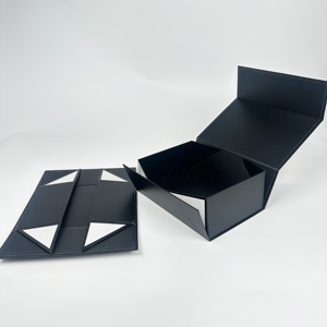 Boîte cadeau magnétique pliable noire mate personnalisée, boîte cadeau de luxe pour l'emballage - Product Image 1