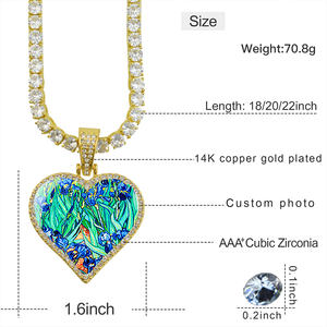 Van Gogh <span class=keywords><strong>Pendentif</strong></span> en forme de cœur Femme Vintage Art Tournesol Iris <span class=keywords><strong>Strass</strong></span> Diamant Bijoux Tennis Ball Chaîne Collier - Product Image 3