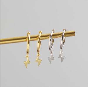 Simple Girls 925 Silver <strong>Earrings</strong> for Women <strong>Small</strong> <strong>Dangle</strong> Pendant with Gold Plating Lightning Bolt for Anniversary - Product Image 1