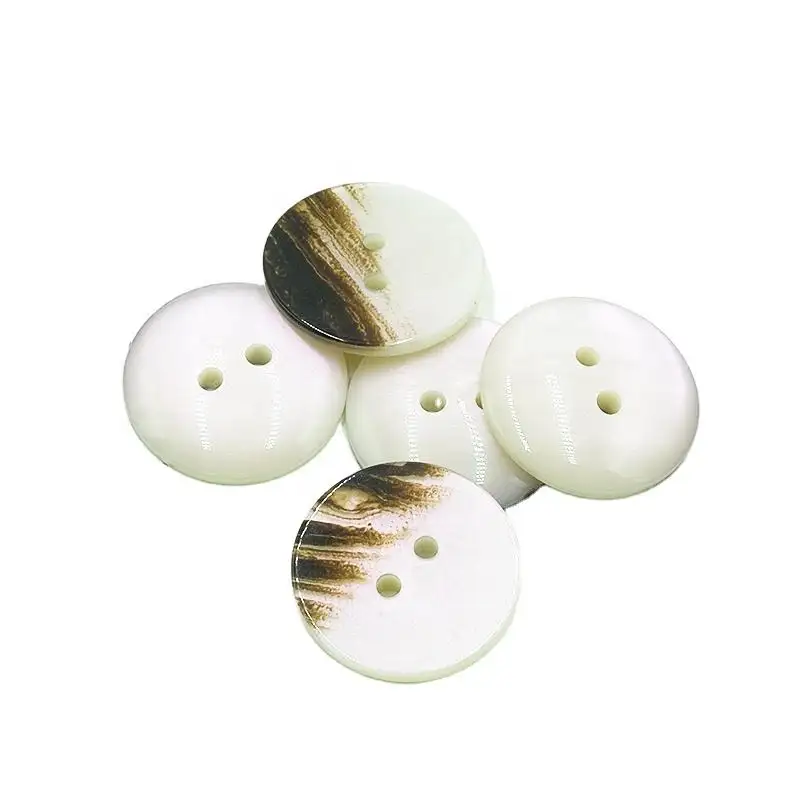Fabbrica design personalizzato 32l flat circolare bianco perla a 2 fori in resina bottoni per abbigliamento