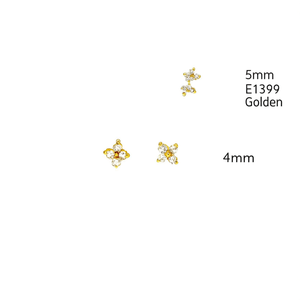 Orecchini a bottone con fiore dorato 5 mm E1399 Regalo di gioielli unisex classici con strass di cristallo - Product Image 1