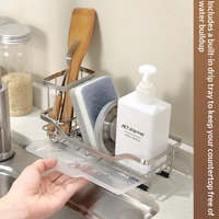 Égouttoir à éponge double niveau en acier inoxydable, non pliable, pour cuisine, étagère de rangement multifonctionnelle pour comptoir, pour vaisselle