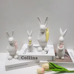 Home Decoration Statue Ornament Cute Rabbit Holding Eggs Figurines Ceramic Bunny Desktop Decor