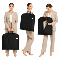 Housse de vêtement pliable noire personnalisable avec logo, en non-tissé, anti-poussière, avec poignée et fermeture éclair, portable pour voyage, costume, robe, vêtements, pour la maison