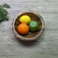 Ensemble de bols à salade vintage en bois massif à fond peu profond, avec bord large, bols à fruits en bois naturel, empilables, pour la présentation des aliments en cuisine