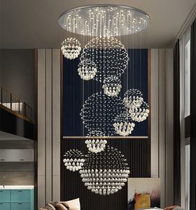 Plafoniera di lusso a sospensione lunga in argento personalizzabile lampadario in cristallo GU10 - Product Image 4