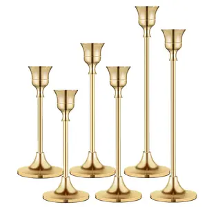 婚礼/派对用餐/周年餐桌中心件黄铜金色长烛台套装复古装饰锥形烛台
