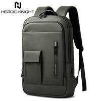 Sac à dos pour ordinateur portable HEROIC KNIGHT imperméable avec fermeture éclair et port USB antivol pour les voyages d'affaires, compatible Macbook Air 15,6 pouces, vert