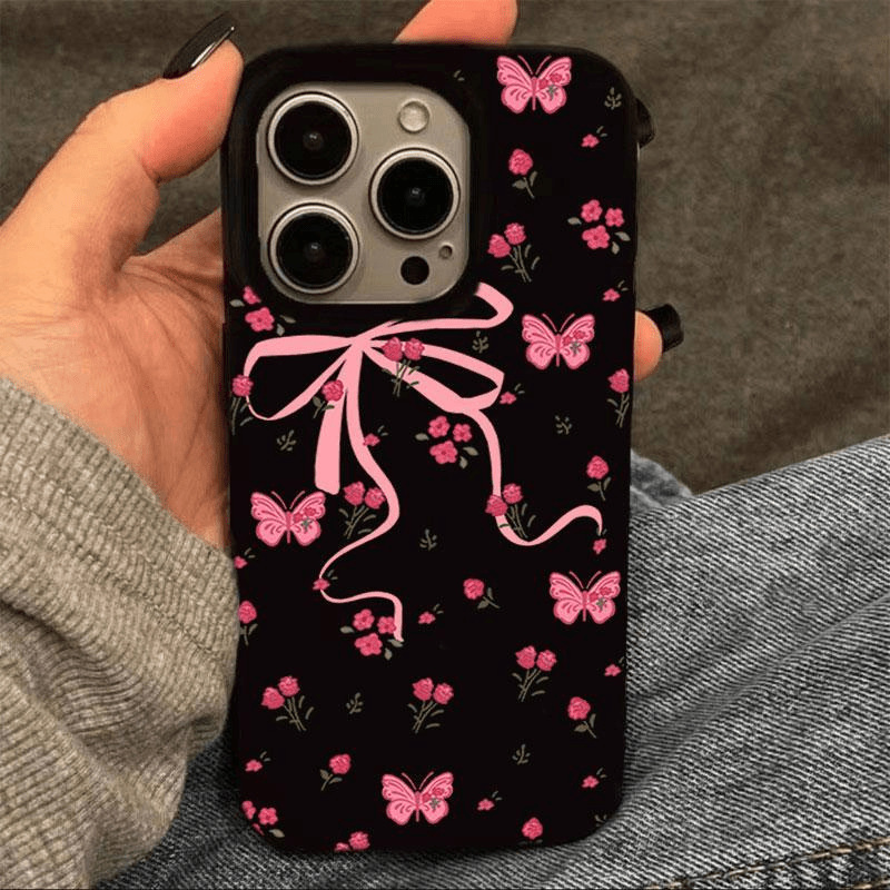 Pink Bow [Black Large-Hole Jelly Case]