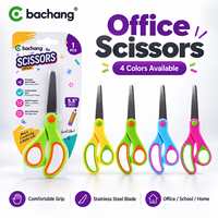 Ciseaux de bureau Bachang en acier inoxydable, lame tranchante, poignée confortable, outil de coupe coloré pour l'école, la maison et l'artisanat, emballage sous blister