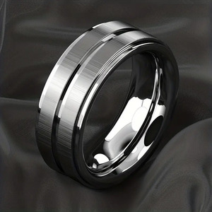 8mm Men's Stainless Steel <strong>Ring</strong> Comfortable Frosted Wire Slot Design, Anticorrosive <strong>Plus</strong> <strong>Size</strong> Casual Jewelry Birthday Gift N97271 - Product Image 3