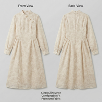 Robe midi pour femme, col mandarin, manches longues, jacquard floral, robe décontractée, tenue élégante orientale vintage, usine OEM