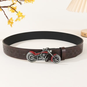 Sabuk Kulit Sapi Unisex Model Vintage dengan Gesper Biker Berat Berbahan Paduan Seng, Pola Geometris, dan Bernapas - Product Image 3