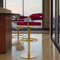 Tabouret de bar moderne réglable en velours bordeaux et métal doré de luxe, rembourré, pour comptoir de bar, cuisine, café, salon