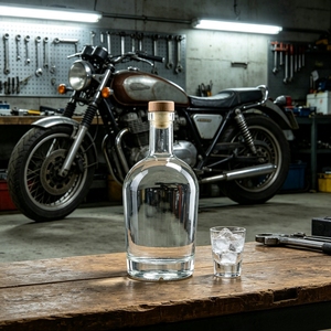 Botella de licor vacía de 50 ml, de vidrio <span class=keywords><strong>azul</strong></span> antiguo, forma ovalada, para vino, vodka, whisky, brandy, ginebra, ron, <span class=keywords><strong>tequila</strong></span>, con corcho. - Product Image 1