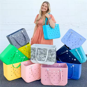 Femmes 2025 été imperméable Shopping sacs fourre-tout grande taille simplement EVA mousse bonbons couleurs grande capacité plage trous sacs à main - Product Image 4