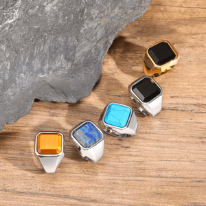 Anel masculino moderno de aço inoxidável masculino com ônix preto pedra durável Gemstone banda presente perfeito para homens - Product Image 5