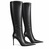 Bottes noires à bout pointu pour femmes, talon aiguille, fermeture éclair latérale, en cuir, élégantes, pour soirée